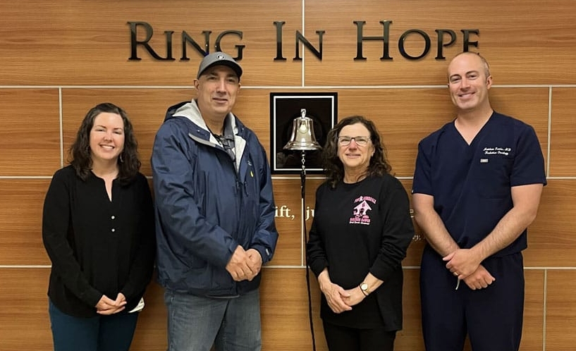 Roseann - Skin Cancer Patient At the Bell With Doctor, Nurse Practitioner and Husband